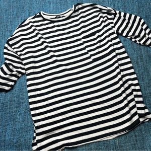 Zara Oversized Striped Pocket Short Sleeve Top in Black White